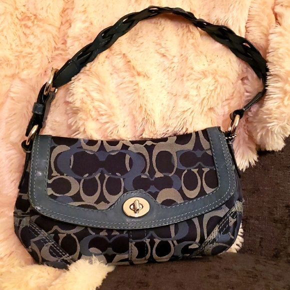 Coach Signature Optic teal &  blue shoulder bag - Picture 1 of 3